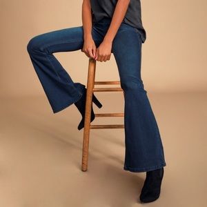 Penny Pull-On Dark Wash Mid-Rise Flare Jeans